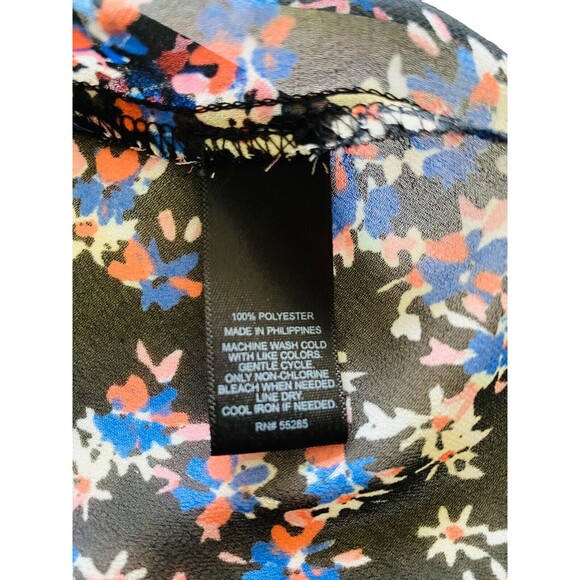 EXPRESS PORTOFINO Button Up Black Sheer Floral Print Top Roll Tab Sleeves Sz S/P - Picture 3 of 10